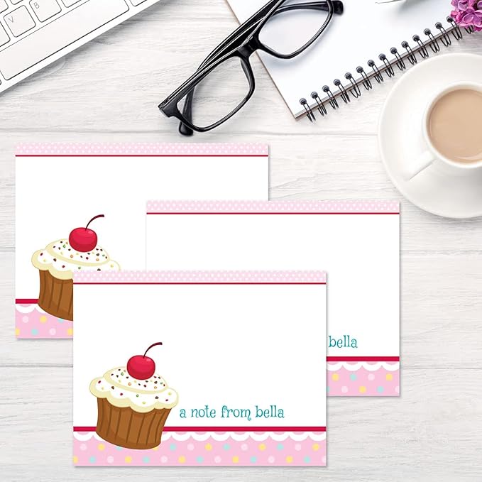 Current Sweet Icing Cupcake Personalized Note Cards - 24 Cards with White Envelopes, 4¼ x 5½ Inch Size, Blank Stationery, Add Names or Text, For Thank You Notes, Invitations, & Announcements