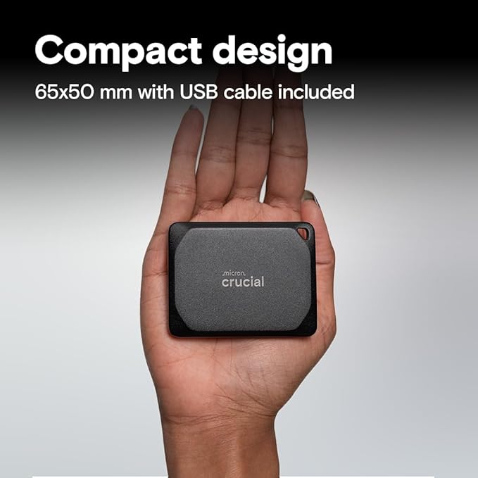 Crucial X10 Pro 2TB Portable SSD, Up to 2100MB/s Read, 2000MB/s Write, USB 3.2 USB-C, External Solid State Drive, Durable Storage for PC & Mac, for Professional Creators, Black - CT2000X10PROSSD902