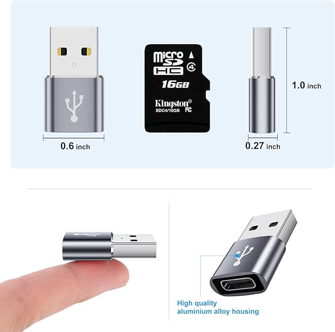 USB to USB C Adapter 20 Pack,USB A to USB C Adapter,C Female to A Male,USBA Charger Cable Converter for iPhone,iPad,AirPods,Tablet,Grey