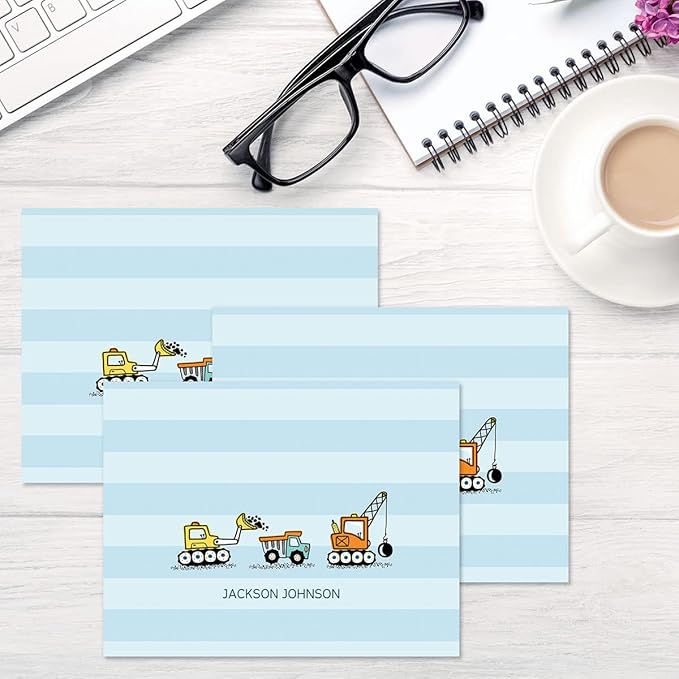 Current Trucks Personalized Note Cards - 24 Cards with White Envelopes, 4¼ x 5½ Inch Size, Blank Stationery, Add Names or Text, For Thank You Notes, Invitations, & Announcements