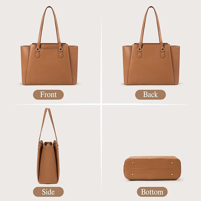 RAINSMORE Laptop Bag for Women 15.6 Inch Work Tote Bags Waterproof Computer Bags Leather Professional Laptop Purse Womens Laptop Briefcase Large Handbag for Office Teacher Travel, Brown