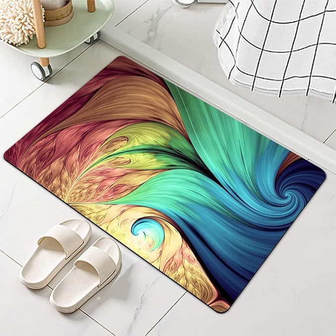 Diatomaceous Earth Bath Mat,Peacock Feathers Non-Slip Volume Super Absorbent Fast Drying for Bathroom Kitchen Door mat,Eco-Friendly Easy to Clean 16×24Inch (40 * 60cm)