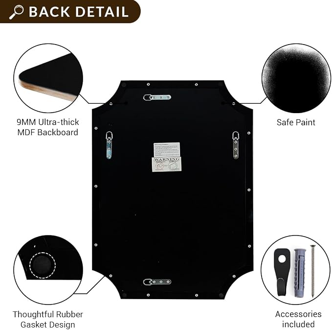 ANDY STAR 30x40 Inch Bathroom Mirror, Black Bathroom Mirror for Over Sink, Unique Rectangle Wall Mirror, Matte Black Framed Rectangular Mirror with Scalloped Edges, Ideal for Home Decor