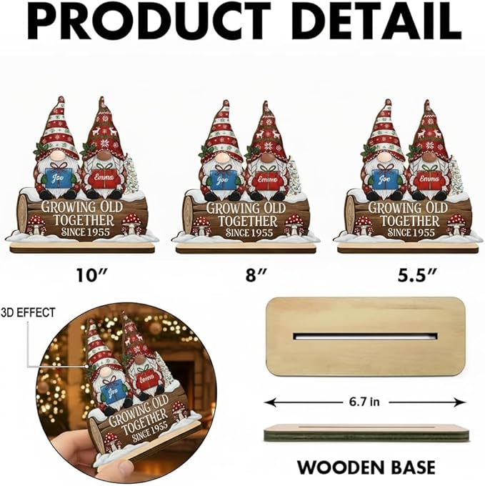 Personalized Gnome Couple Figurine, Growing Old Together Since 1988, Custom Autumn Decoration, Unique Fall for Couple, Engraved Family Ornament for Parents and Grandparents