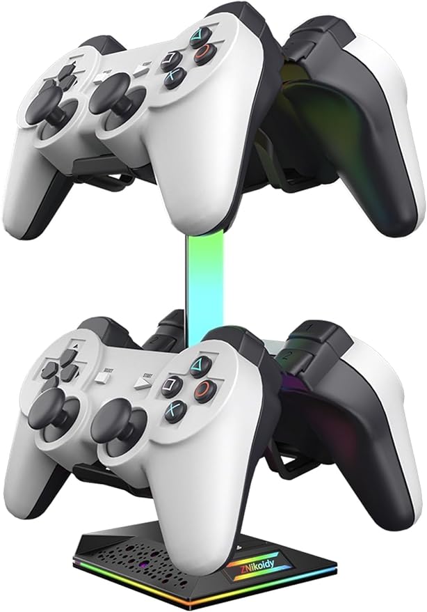 ZNikoyidy Gaming Headphone Stand PC Accessories - RGB Headset Stand with 2 USB Ports,10 Light Modes Headset Holder Suitable for All Earphone Accessories, Gift for Boys Men Gamers