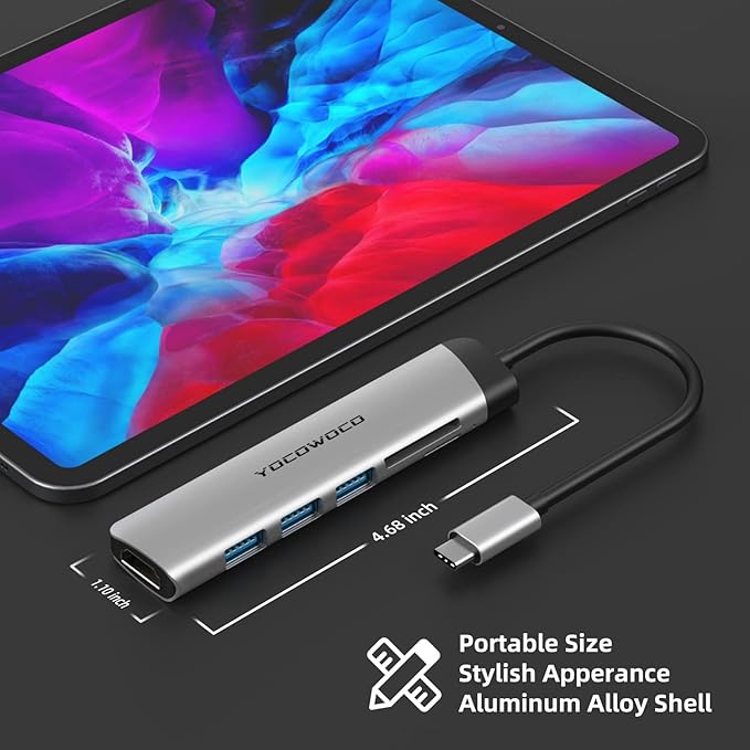 YOCOWOCO USB C Hub, 6 in 1 USB-C to HDMI Multiport Adapter with 4K HDMI, 3 USB 3.0 Ports and SD/TF Card Reader, USBC Dongle Splitter for MacBook Pro/Air, Laptops, PC, Desktop