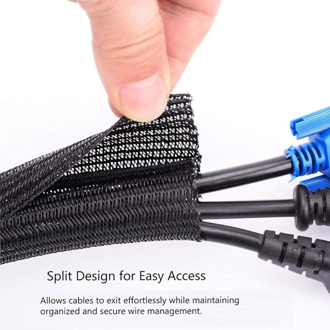 1/2" x 10ft Black/White Cable Sleeve - Protects Cords from Pets & Organizes Wires - Modern Style - Polyester Material - Flame Retardant - Easy to Use & Cut