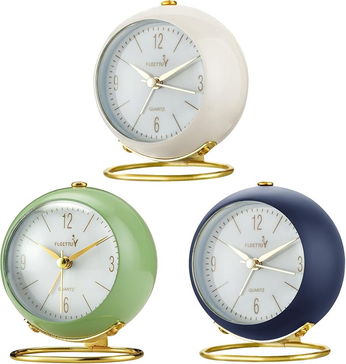 FLOITTUY Silent Table Analog Alarm Clock No Ticking, Lighted on Demand and Battery Operated, Beep Sounds, Small Desk Clock(Green)