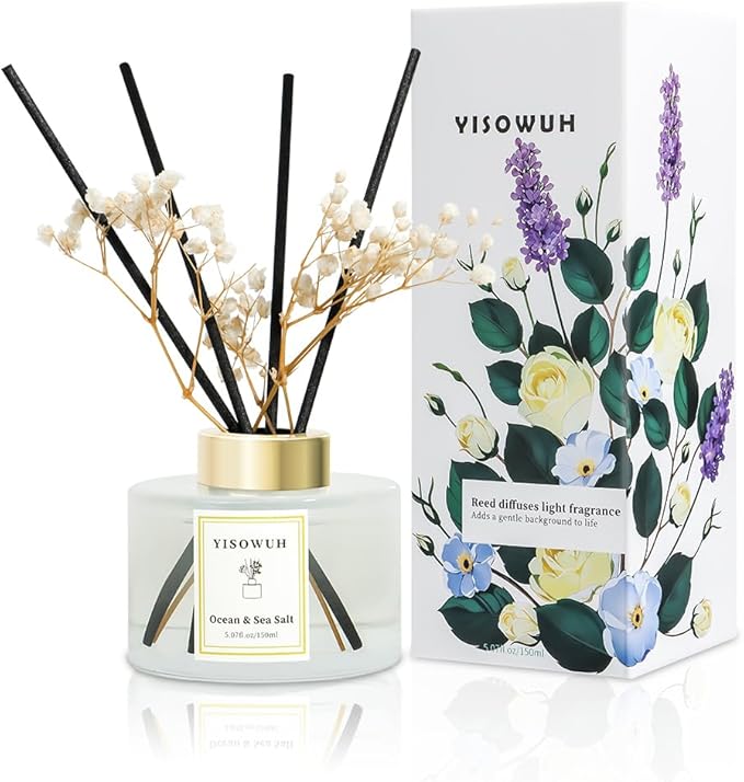 YISOWUH Reed Diffuser Set,5.07 fl oz (150 ml) - Ocean & Sea Salt Oil Diffusers with 8 Reed Sticks,Home Fragrance Reed Diffuser for Bathroom Shelf Decor