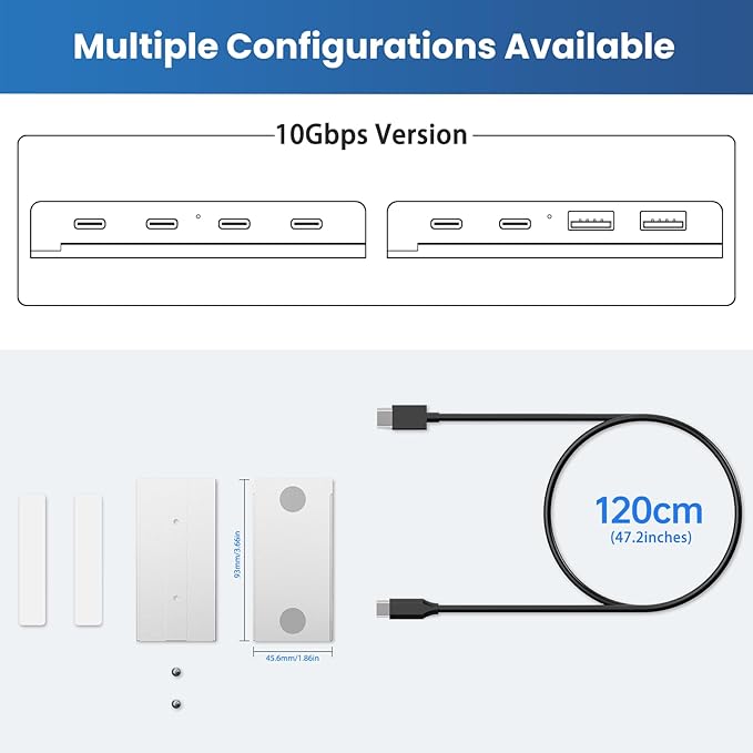 EJAY 5-in-1 Magnetic USB 3.0 Hub with SD/TF Card Reader, 2 USB-A + 1 USB-C Ports, Includes Sliding Rail, Screws & Sticky Pads for MacBook Laptop PC Silver