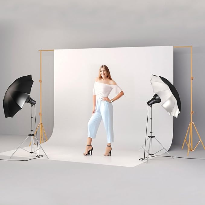 iMounTEK Backdrop Stand for Parties, Banner Stand Photographic Studio Photo Backgrounds 10ft Adjustable Photo Backdrop Stand Kits with a Carrying Bag Photo Backdrop Stand for Birthday/Wedding(Gold)
