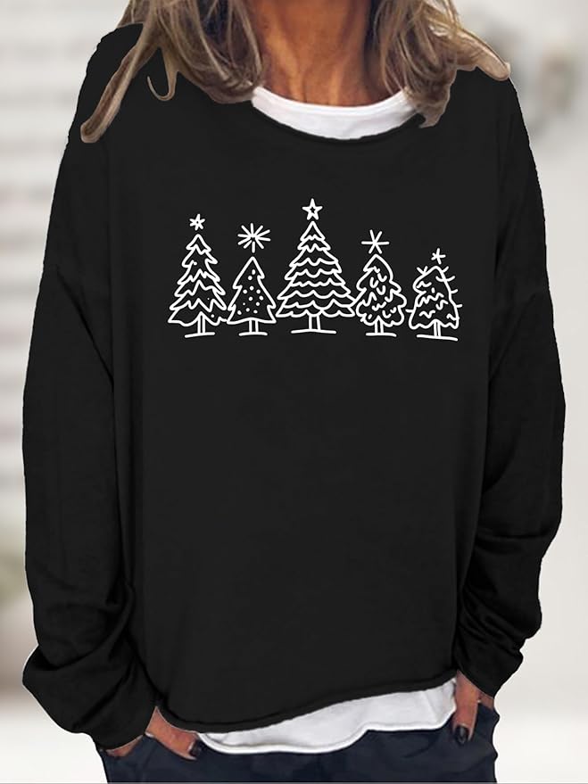 LOAIHA Merry Christmas Sweatshirt Crewneck Snowman Graphic Shirts Christmas Tree Sweater Long Sleeve Xmas Hoodie Pullover
