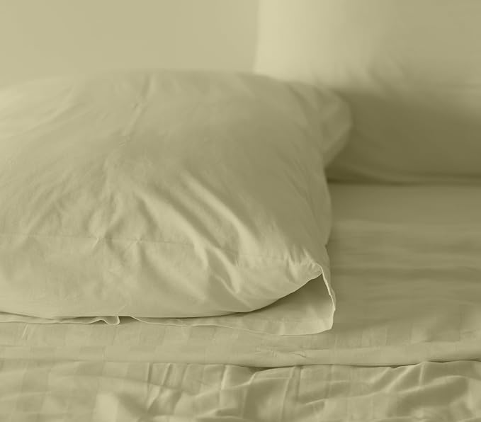 RUVANTI 100% Cotton Sheets Queen Size Set, 4 Pieces, Soft & Breathable Percale Weave Bedding, Deep Pocket 16", Hotel Standard, Crisp Cool Feeling, Durable, Perfect Dyed Bed Sheet, Sage Green