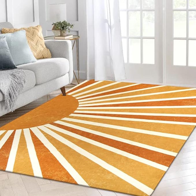 Lahome Sun Print Washable Area Rugs 9x12 Living Room Non-Slip Backing Ultra-Thin Extra Large Rug Lightweight Throw Non Shedding Dining Room Rug,Boho Rainbow Carpet for Bedroom Guest Room Office Home