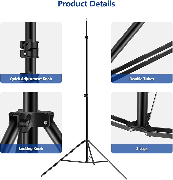 NEEWER T-Shaped Background Backdrop Support Stand Kit, 8.5ft/2.6m Tall Adjustable Tripod Stand and 5ft/1.5m Wide Crossbars with 6 Spring Clamps and 1 Carrying Bag for Studio Photo Video Photography