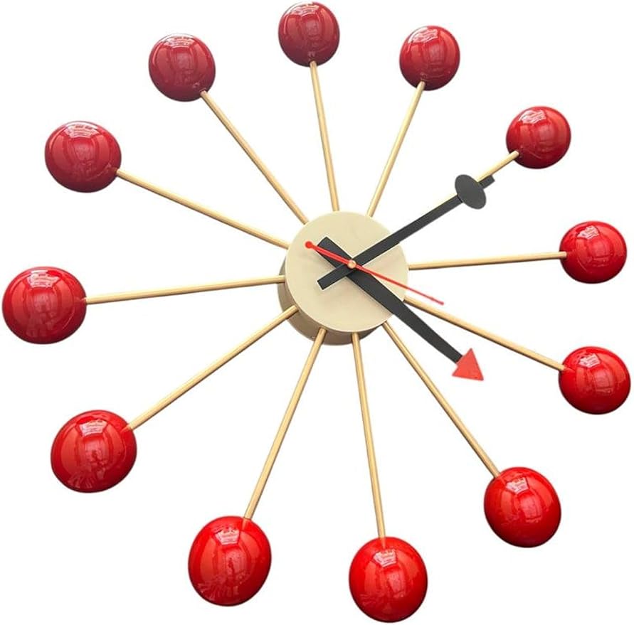 Mid Century Modern Ball Clock: George Nelson Style Wood Wall Decor (Red, 12 Inch)