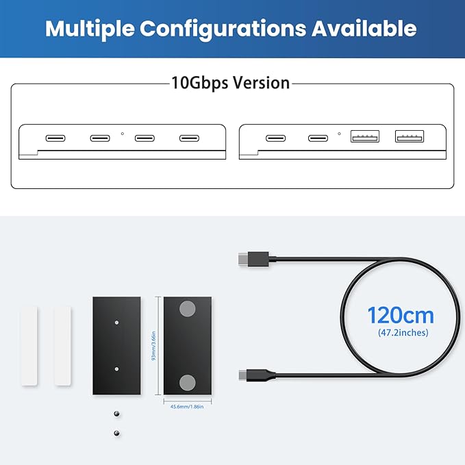 EJAY 5-in-1 Magnetic USB 3.0 Hub with SD/TF Card Reader, 2 USB-A + 1 USB-C Ports, Includes 2 Packs Sliding Rail, Screws & Sticky Pads for MacBook Laptop PC