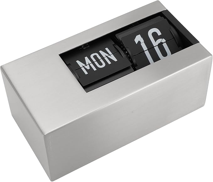 Flip Desk Clock, Intelligent Perpetual Calendar Unique Flip Design Flip Clock 2600Mah Built in Batteries Digital Flip Down Clock for Home Room Office (Silver)
