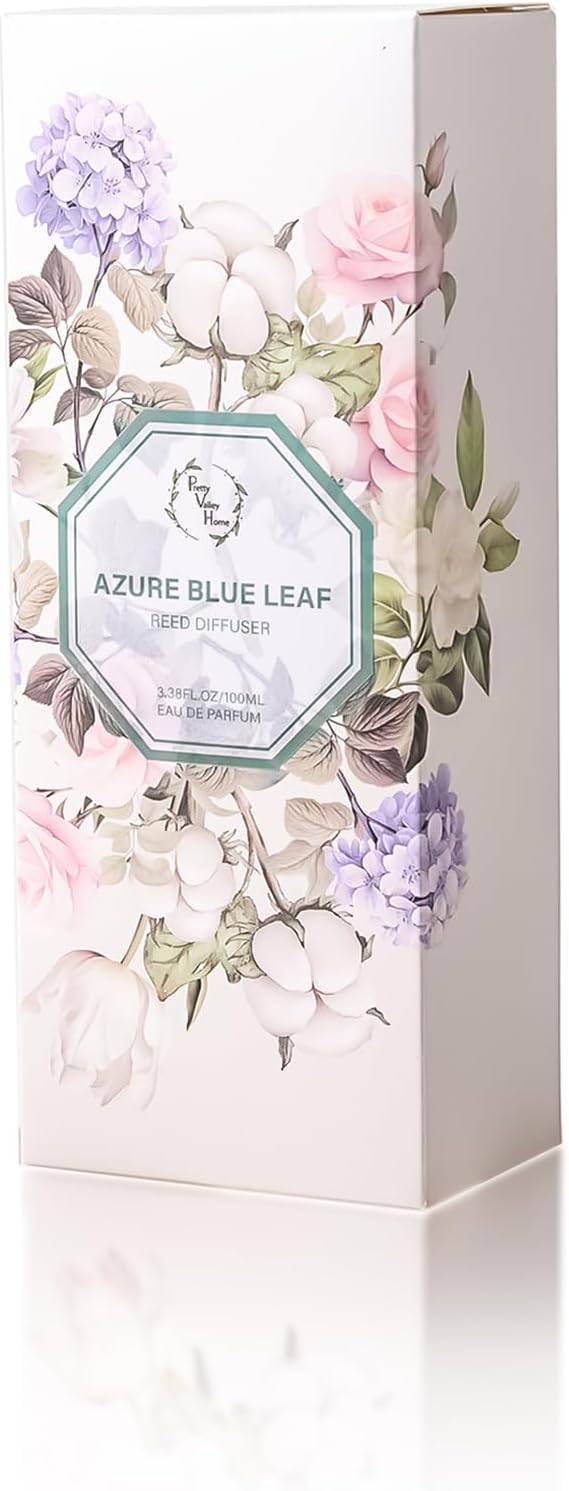 Orelune Reed Diffuser Set, 3.4 fl oz - Refreshing Home Fragrance with Sticks - Long-Lasting Scented Oil Reed Diffuser for Bedroom, Living Room, Bathroom Shelf Decor (Azure Blue Leaf)