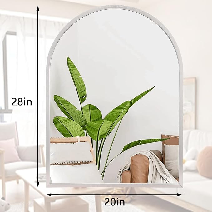 Arched Bathroom Mirror, 28"x20" Arch Metal Framed Mirror for Wall, Decor Vanity Mirror for Living Room Bedroom Entryway Silver