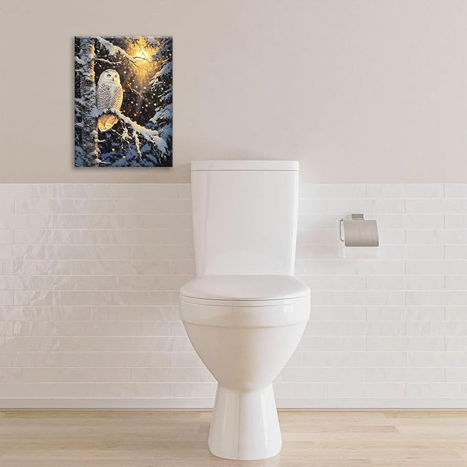Owl Wall Art, Winter Snow Owl Pictures Wall Decor, Forest Animal Canvas Prints Painting, Framed Artwork for Bathroom Living Room Bedroom Office Dining Room 24"X20"