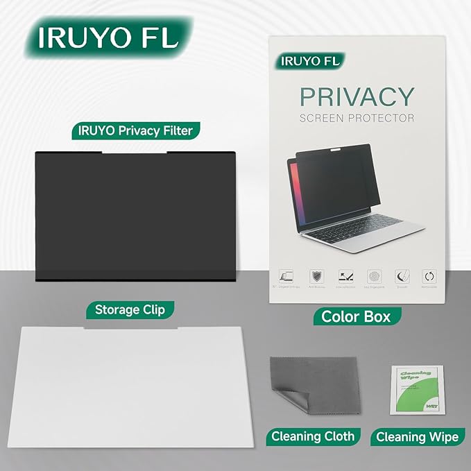 IRUYO FL Nano-Suction Laptop Privacy Screen 15.6 Inch 16:9, Removable Screen Privacy Shield for Laptop, Anti Glare, Anti Bule Light, Screen Protector for Lenovo HP Dell Acer Asus Thinkpad