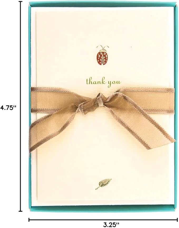 Graphique Ladybug La Petite Presse Boxed Notecards - 10 Embossed and Embellished Gold Foil Ladybug "Thank You" Notes with Matching Envelopes, 3.25" x 4.75"