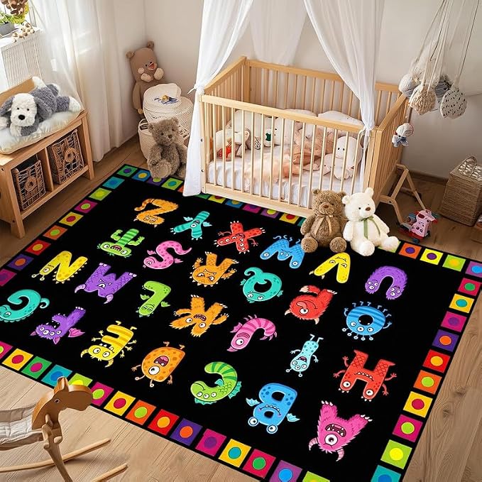 Alphabet Monster Area Rug for Kids 2'x3' Colorful ABC Learning Carpet Non Slip Educational Play Mat for Nursery Bedroom Playroom Classroom Entryway Living Room Home Decor