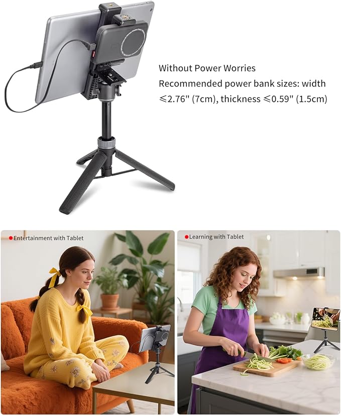 Large Screen Teleprompter Holder for Tablet/Phone with Extendable Tripod, Dual-Clamp Design with Interchangeable 3 Sizes of Clamps. Perfect for Live Streaming/Recording/Video Conference