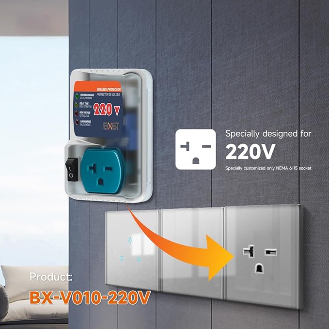 BXST Refrigerator Surge Protector Outlet, Adjustable Voltage Regulator Against High and Low Voltage, Power Surge Protection for Fridge, Freezer and Home Appliances, 220V 4400W, 2 Pack