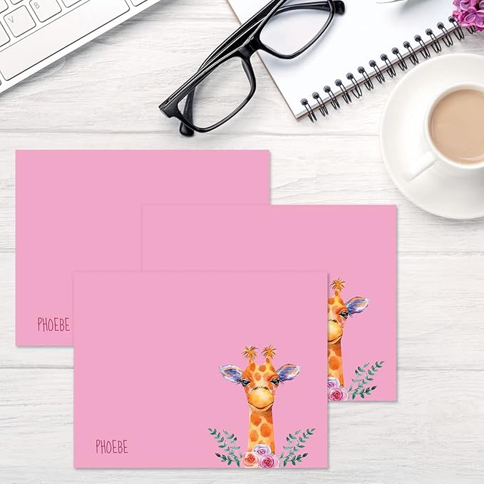 Current Mini Giraffe Personalized Note Cards - 24 Cards with White Envelopes, 4¼ x 5½ Inch Size, Blank Stationery, Add Names or Text, For Thank You Notes, Invitations, & Announcements