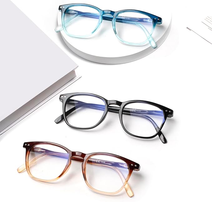 Henotin 3-Pack Blue Light Blocking Reading Glasses,Spring Hinge Computer Readers for Men Women,Anti UV Ray Filter Eyeglasses (Mixed Color-1, 0.50, Diopters)