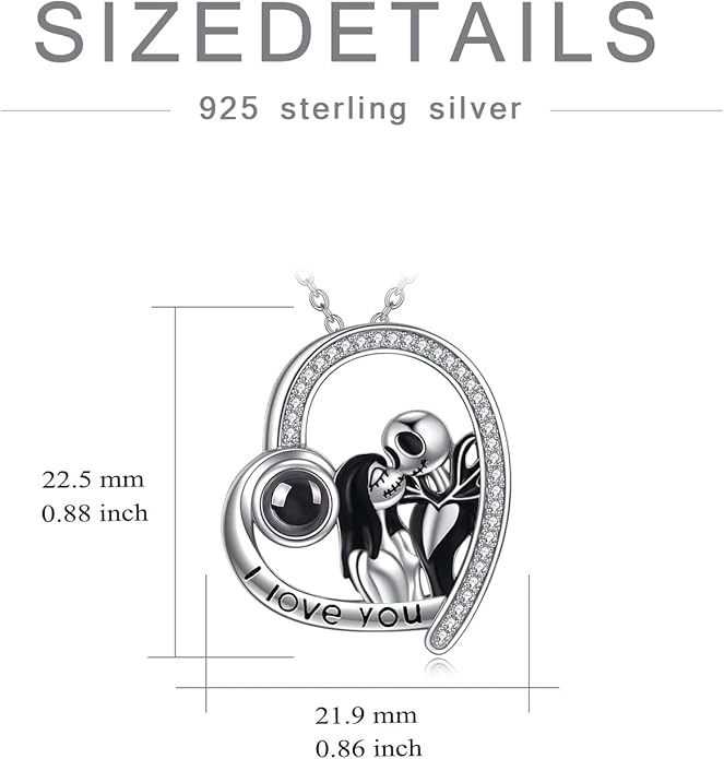 LILALO Christmas Gifts Nightmare Necklace Sterling Silver Abalone Shell Crystal Jack and Sally Necklace Jack Skellington Skull Jewelry Skull Necklaces for Women