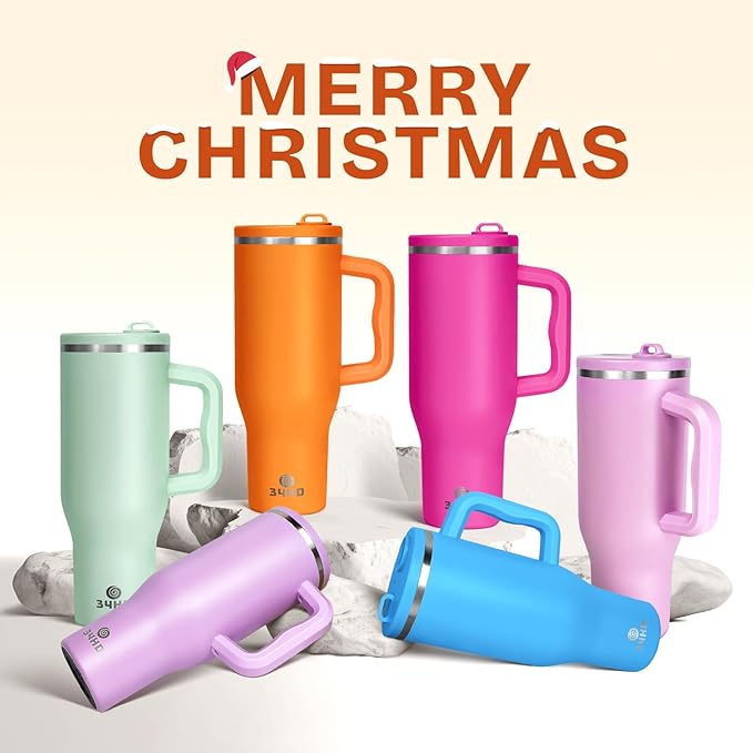 34HD 40 oz Stainless Steel Tumbler - Leakproof Insulated Water Bottle with Handle, Magnetic Lid and Flexible Straw - Iced for 48 Hours – Perfect for Men, Women, Birthday Gift, Orange - Tangerine Glow