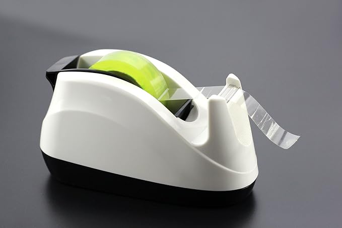 BeeChamp Heavy Base Nonskid Desk Tape Dispenser One-Hand Dispensing, White, 2 Pack