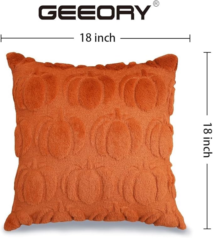 GEEORY Fall Pillow Covers 18 x 18 Inch Set of 2, Fall Decorations Pumpkins Soft Plush Fluffy Faux Fur Wool Decorative Autumn Farmhouse Cushion Case for Sofa Rust GC019-18