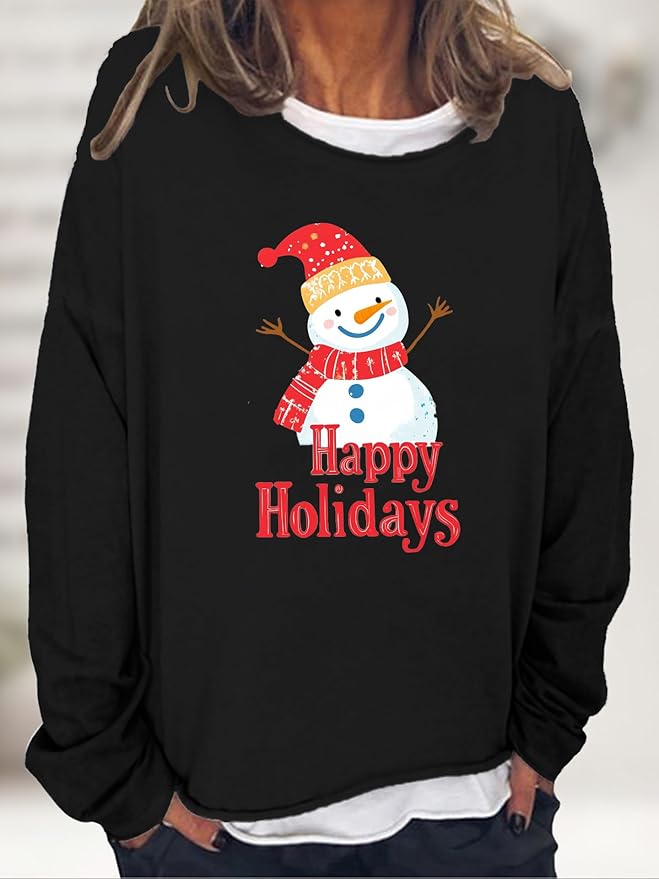 LOAIHA Merry Christmas Sweatshirt Crewneck Snowman Graphic Shirts Christmas Tree Sweater Long Sleeve Xmas Hoodie Pullover