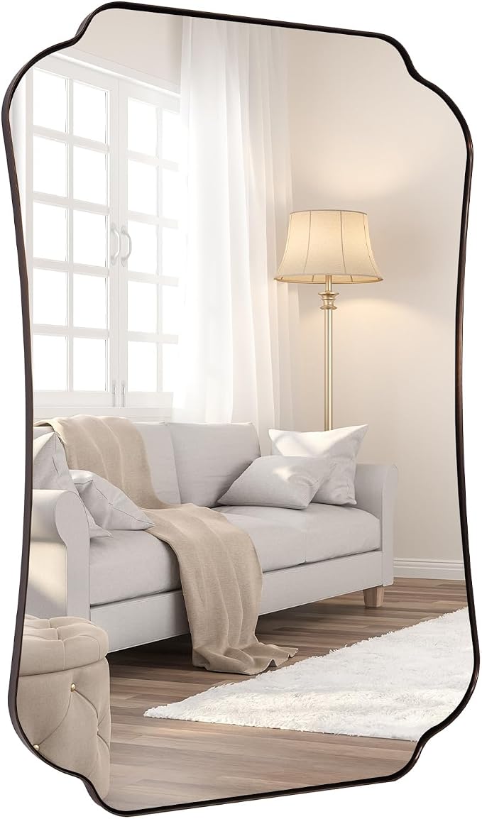 ANDY STAR Bronze Bathroom Mirror 24x36 Inches, Rustic Scalloped Wall Mirror with Distinctive Notched Edge, Decorative Accent Mirror for Bathroom, Entryway or Living Room