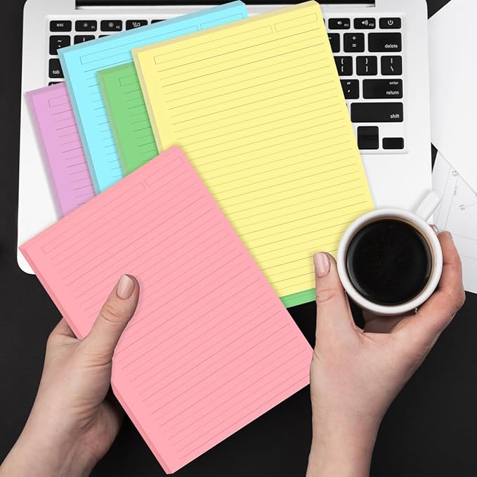 Unpunched Line Paper 5 Colorful - 100 Sheets/200 Pages Ruled Filler Paper, Per Color 20 Sheets, 5.8" x 8.5"