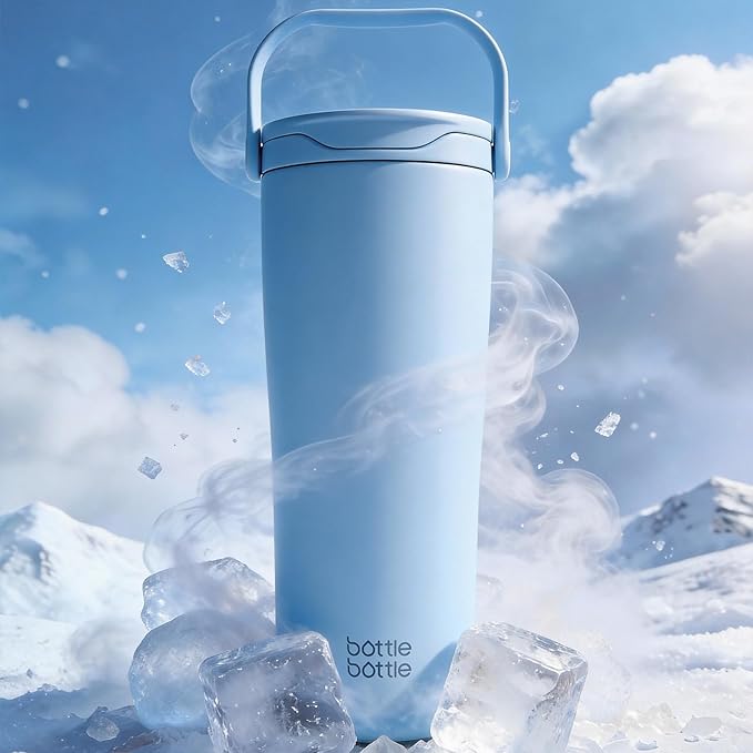 BOTTLE BOTTLE Insulated Tumbler with Handle & Straw Lid, 30oz Stainless Steel Leak-Proof Water Bottle for Hot & Cold Drinks, Add Ice Without Unscrewing, BPA-Free for Travel, Sports, Office(Blue)