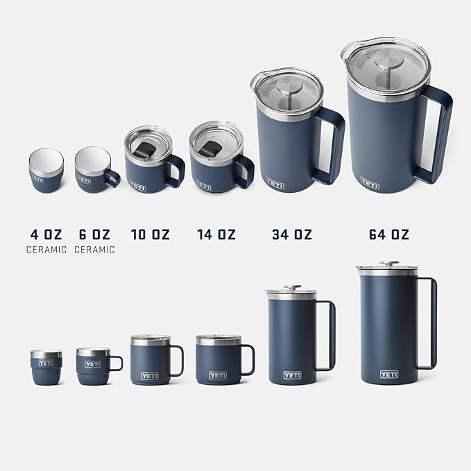 YETI Rambler 10 oz Ceramic Lined Stackable Mug, Vacuum Insulated, Stainless Steel with MagSlider Lid, Navy