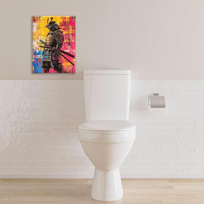 Japanese Wall Art, Graffiti Samurai Pictures Wall Decor, Banksy Samurai Canvas Prints, Japan Painting, Framed Artwork for Bathroom Living Room Bedroom Office Dining Room 20"X16"