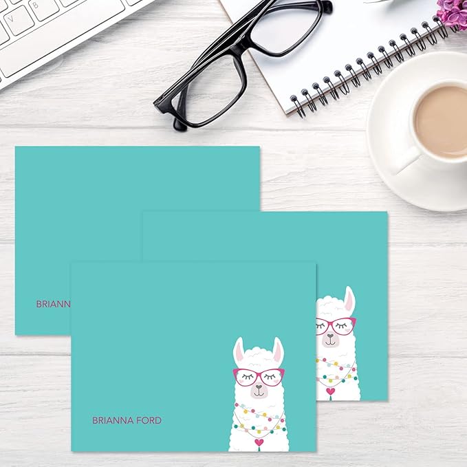 Current Simple Llama Personalized Note Cards - 24 Cards with White Envelopes, 4¼ x 5½ Inch Size, Blank Stationery, Add Names or Text, For Thank You Notes, Invitations, & Announcements