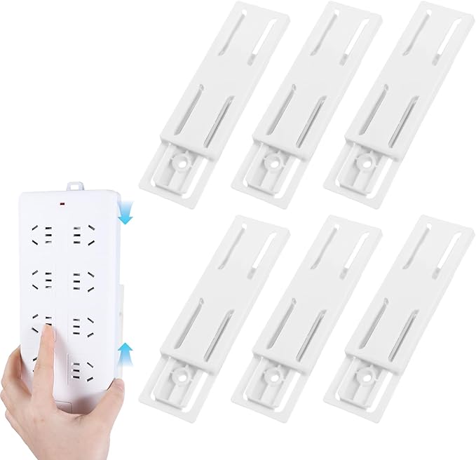 Adhesive Punch Free Socket Holder 6 Pcs Power Stirp Holder Self-Adhesive Power Strip Holders Surge Protector Fixator Wall Mount Space Saving and Easy to Install for Computer Kitchen Home Office