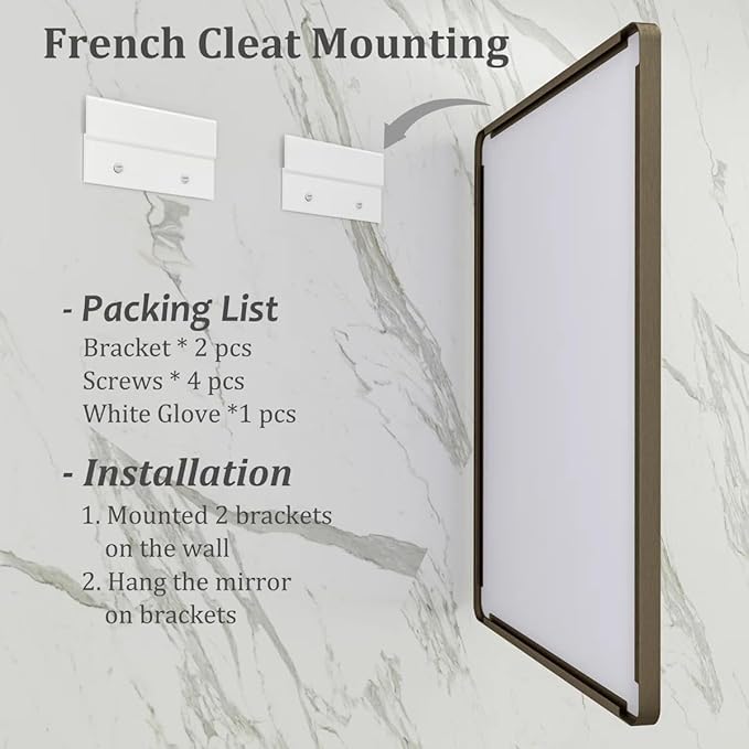 40x30 Bronze Brushed Bathroom Mirror for Wall, Brushed Metal Framed Bathroom Vanity Mirror, Modern Rectangle Mirror, Rounded Corner, Shatterproof, Anti-Rust (Horizontal/Vertical)