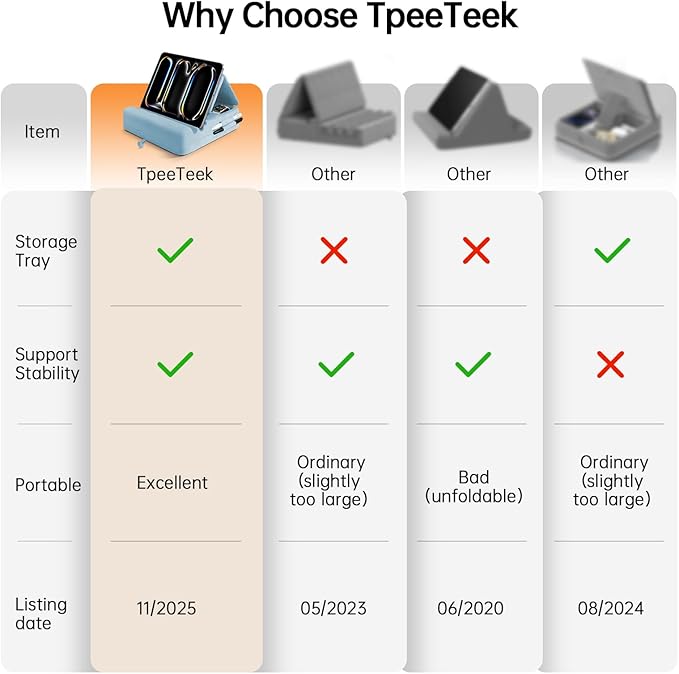 TpeeTeek Tablet Pillow Stand with Storage, Foldable iPad Holder for Lep, Bed, Sofa, and Desk - Soft Pad Dock with Pocket and Stylus Mount Compatible with 4-13" iPad Pro/Air/Mini, Galaxy Tab, Kindle