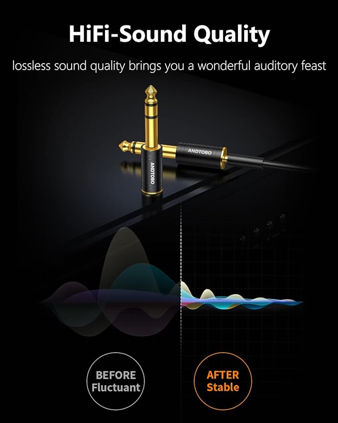 ANDTOBO 1/4''(6.35mm) Male to 1/8'' (3.5mm) Female Stereo Audio Jack Pure Copper Adapter for Headphone, Amp, 3 Pack-Black