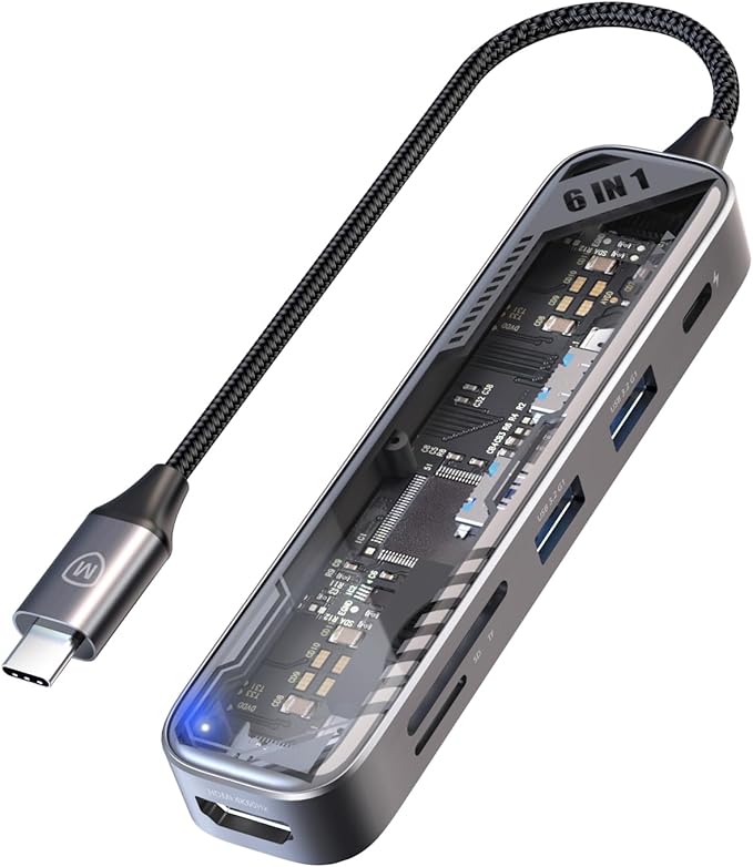 MicroPack USB C Hub 6 in 1, 100W PD Charging, 4K@60Hz HDMI, 2 USB 3.2 GEN1 5Gbps, TF/SD Card Reader, USB C Multi-Port Adapter Docking Station for MacBook Pro Air iPad Laptop Other Type C Devices