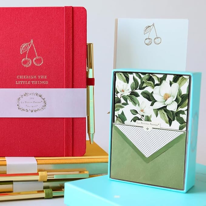 Cerise Designer Cards by Graphique Luxe Collection, Silver Foil Embossed Stationary Boxed Set, 10 Blank Cards with 11 Envelopes, All Occasion Greetings, 5.25" x 3.8"