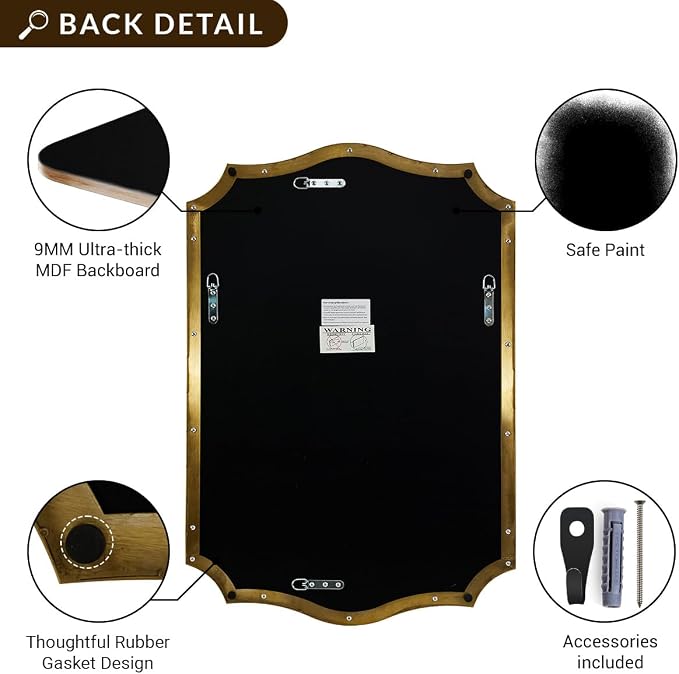ANDY STAR Bathroom Vanity Mirror, 24x36 Irregular Wall Mirror, Gold Antique Mirror for Bathroom, Asymmetrical Mirror in Anti-Rust Stainless Steel Metal Frame, Wall Mount Horizontal or Vertical